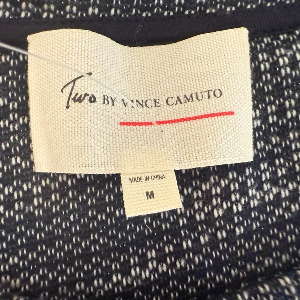 Two By Vince Camuto 2 In 1 Sweater Navy Silver & White Tweed Medium Preppy